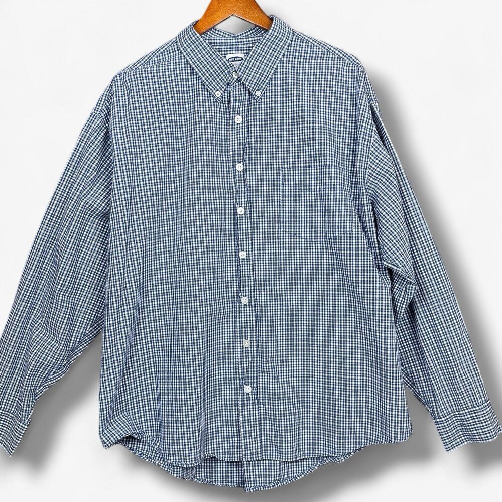 Old Navy Shirt Men's XL * Blue & White Plaid Gingham Long Sleeve Casual/Dressy